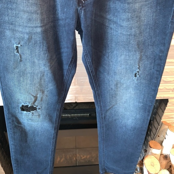 Express Dark Wash Distressed Stretch Slim Fit Jeans Men’s Size 34x32 - Picture 3 of 5